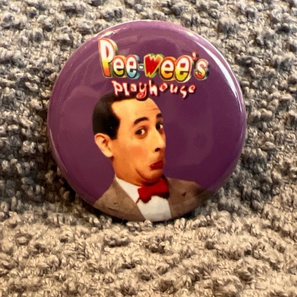 Pee-wee's Playhouse Pinback Button 1 Inch Purple Paul Reubens Retro 80s TV Show